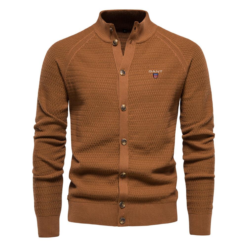 Gant Embroidered Autumn and Winter New Trend Solid Color Cardigan Men's Sweater Business High-quality Sweater Knitted Sweater