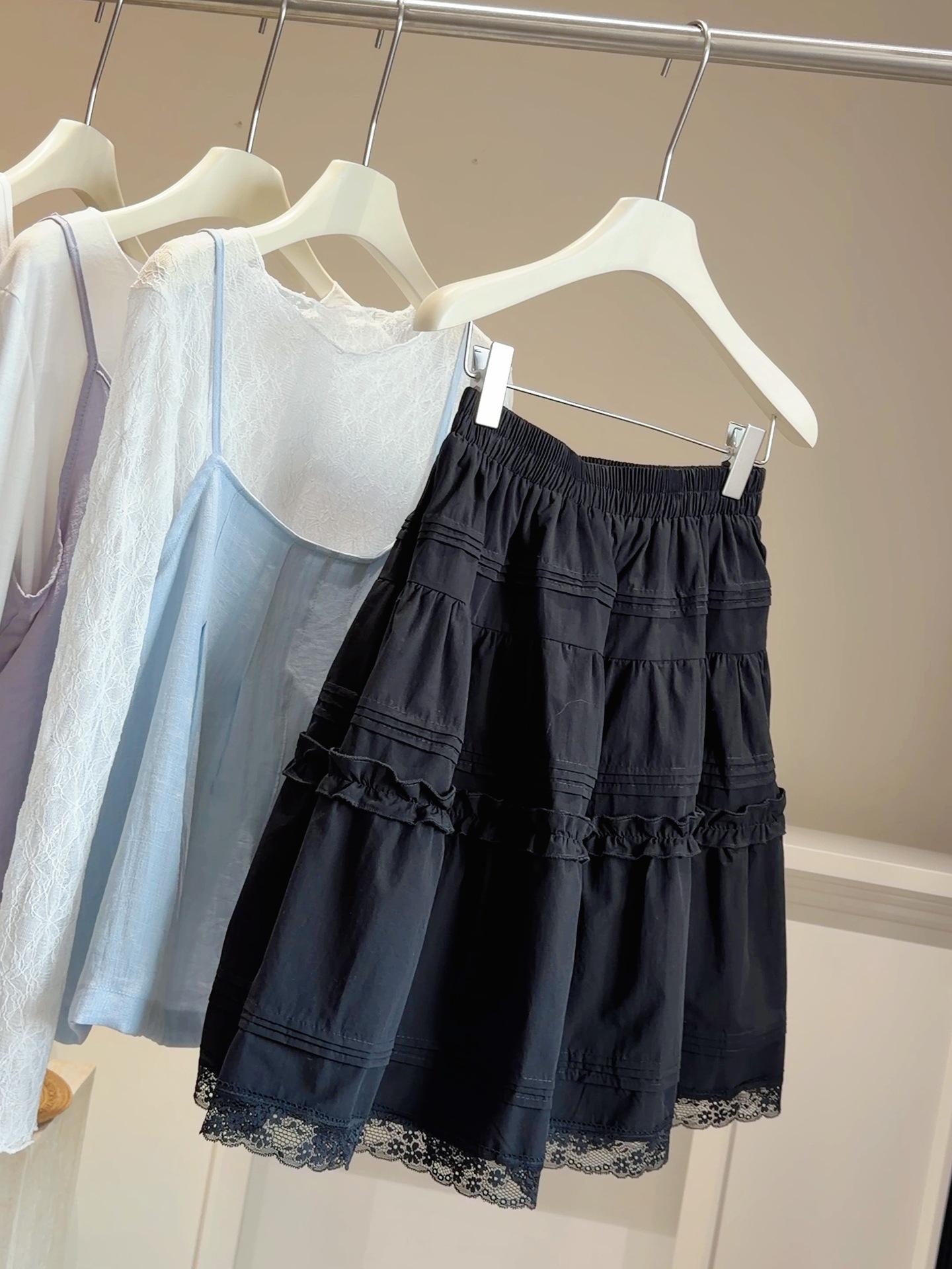 Petite Women s A-Line White Lace Trim Midi Skirt - High Waist, Fluffy, Summer Fashion One Size чёрный