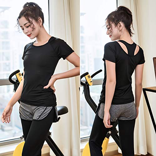 Teddy Women's 5-Piece Fitness Swimsuit Set: Long Sleeve Rash Guard, Rash Leggings, Shorts, and Sports Bra (Gray, Size 2XL, hys1323)