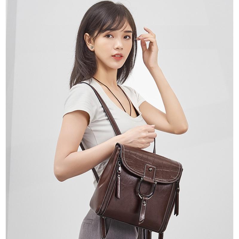 Genuine Cowhide Leather Women Backpacks Casual Ladies Travel Bags Girl's School Bags