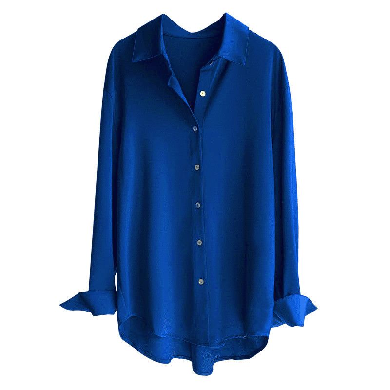 

Модная свободная женская рубашка во французском стиле на весну, однотонная блузка XXXL синий