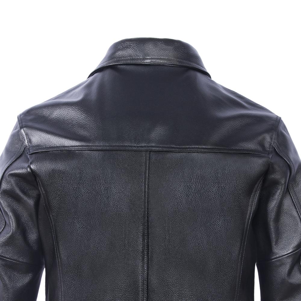 Long Jacket Men Genuine Cow Leather Wind Coat Classic Black Plus Size Jackets Casual Cloths