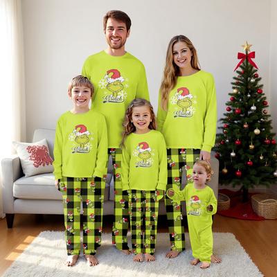 Noel Baskıları Aile Eşleşen Uzun Kollu Üstler+Pantolon Seti Aile Eşleşen Setler