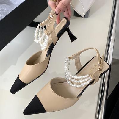 Fashion Luxury Brand Designer Pearl Pointed Toe High Heels Women Hollow String Bead Sandals Female Elegant Fashion Mules Women Pumps