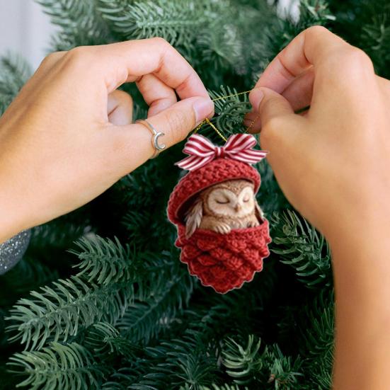 Ornamente cu Ghinde de Animale din Pădure Acrilice Ornamente de Crăciun Pădure Confortabilă Acril 2D Tricot Acrilic Con de Pin Animal Decorațiune Suspendată pentru Casă Petrecere