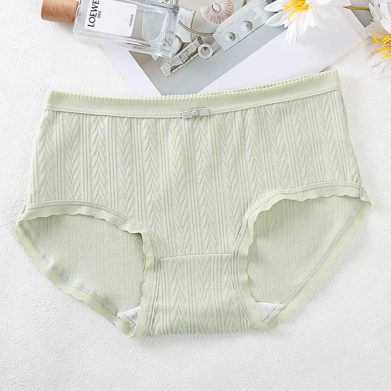 Women's Simple Mid Waist Comfortable Breathable Jacquard Pure Cotton Lace  Briefs Underwear