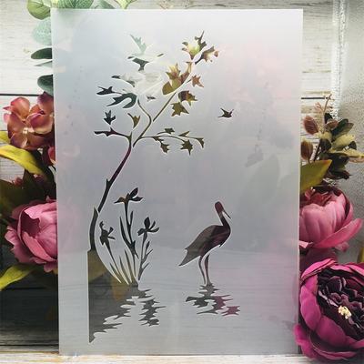 A4 29 cm Gru Lago Albero Stencil per stratificazione fai-da-te Pittura murale Scrapbook Colorazione Goffratura Album Modello decorativo