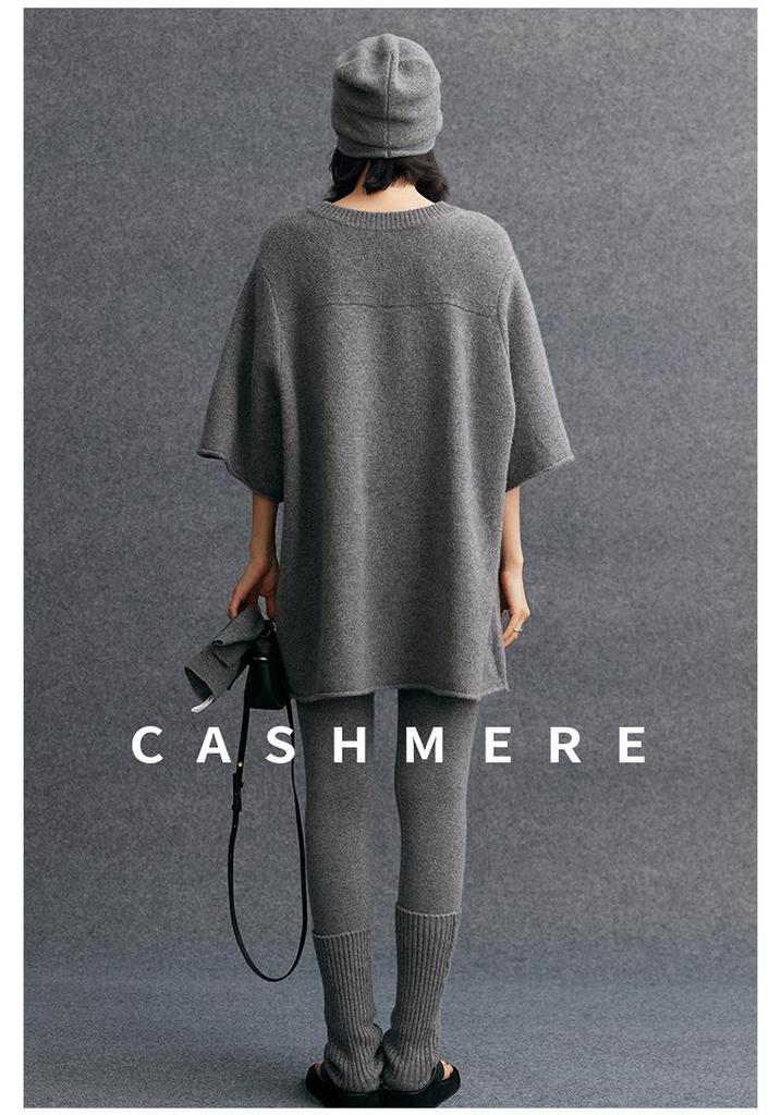 Damen Kaschmir Pullover mit Rundhalsausschnitt - Winter 2026, Mittellang, Fünf-Punkt-Ärmel, Sanfter Stil, Lockere Passform, Schlankmachende Strickware.