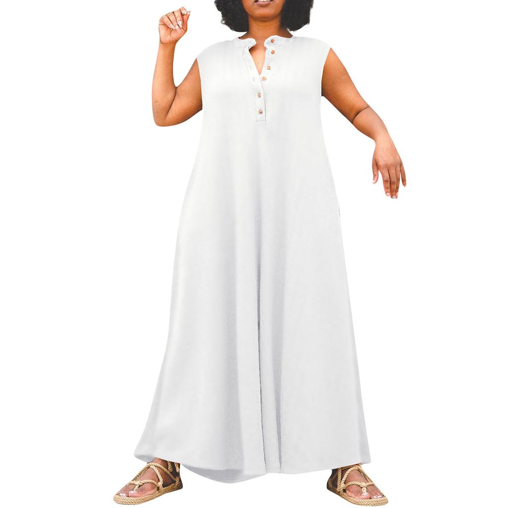 Women's Fashion Loose Casual Solid Color ButtonTemperament Wide-leg Long Jumpsuit Pants For Women Beach Casual Wide Leg Pants