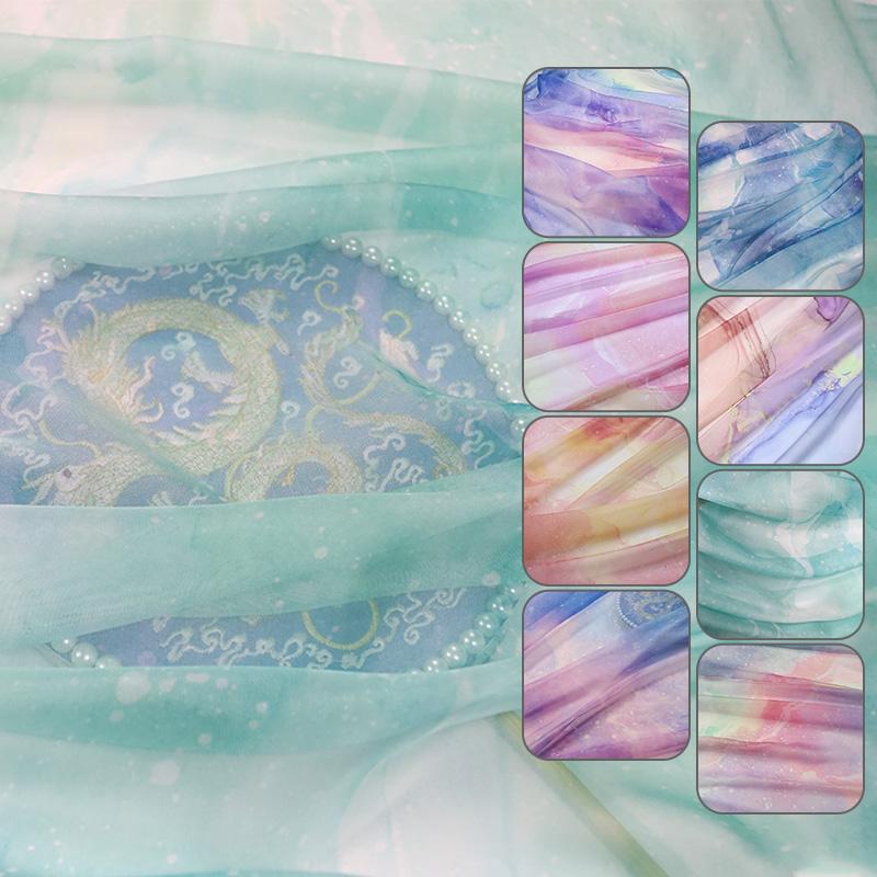 1/3/5M Tkanina szyfonowa w kolorze gradientowym 30D Tkanina szyfonowa DIY Tęczowa gwiaździsta przezroczysta materiał na sukienkę do tańca Kostium sukienka rzemiosło