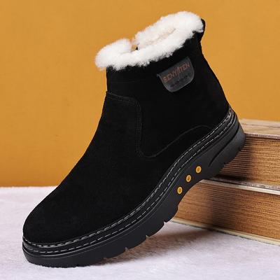 Men Boots Warm Fur Snow Boots Suede Leather Furry Ankle Boots Male Plush Shoes Outdoor Shoes Men Winter Plush Snow Boots Home