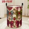 A Laundry Basket Featuring a Charming Floral Pattern Embellished with Red Berries And Bows, This Decorative Storage Solution Is Space-Saving for Bedro