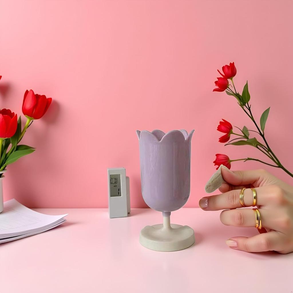 Pen Holder for Desk, Plastic Tulip Pen Holder Girl Small Makeup Box Cute Stationery Organizer Pencil Stand Case Pencil Cups Desktop Decoration Pencil
