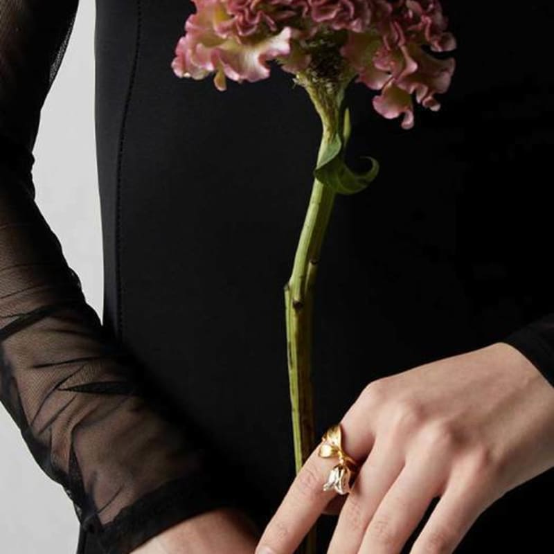 ollia silver bell flower free size ring