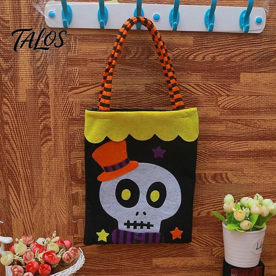 Decorative Halloween Accessory Candy Bags, Non-Woven Trick or Treat Tote Bags with Handles, Bulk Party Supplies Packaging Cute Black Cat Pumpkin Print