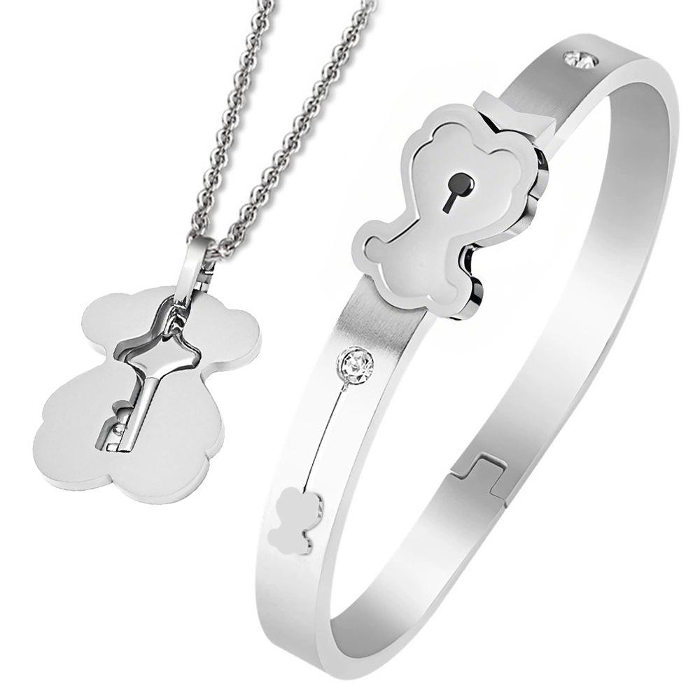 Set di Braccialetti con Lucchetto d'Amore Chiave per Coppia Creativa Transfrontaliera in Acciaio al Titanio