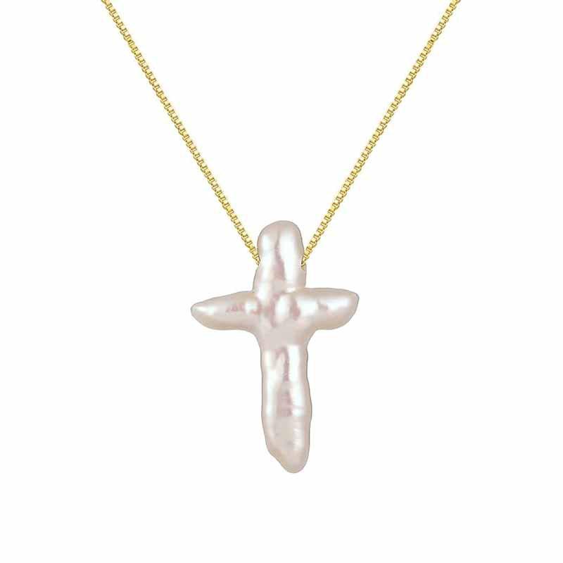 Elegant Freshwater Pearl Cross Necklace & Large Cross Earrings Set