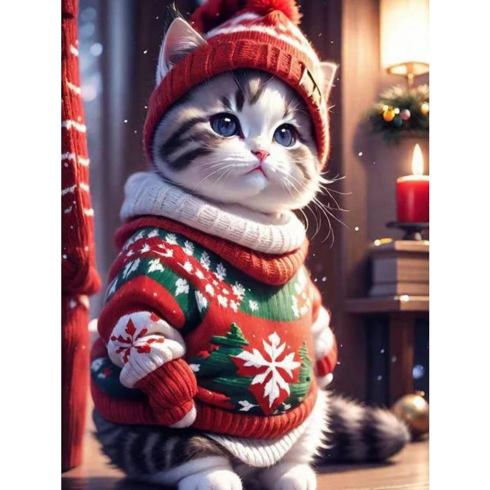 DIY Plná kulatá diamantová malba Křížková výšivka 3D roztomilé kotě zvířecí scéna Malá květina domácí dekorativní umění diamantová malba 5d diamantová umělecká malba