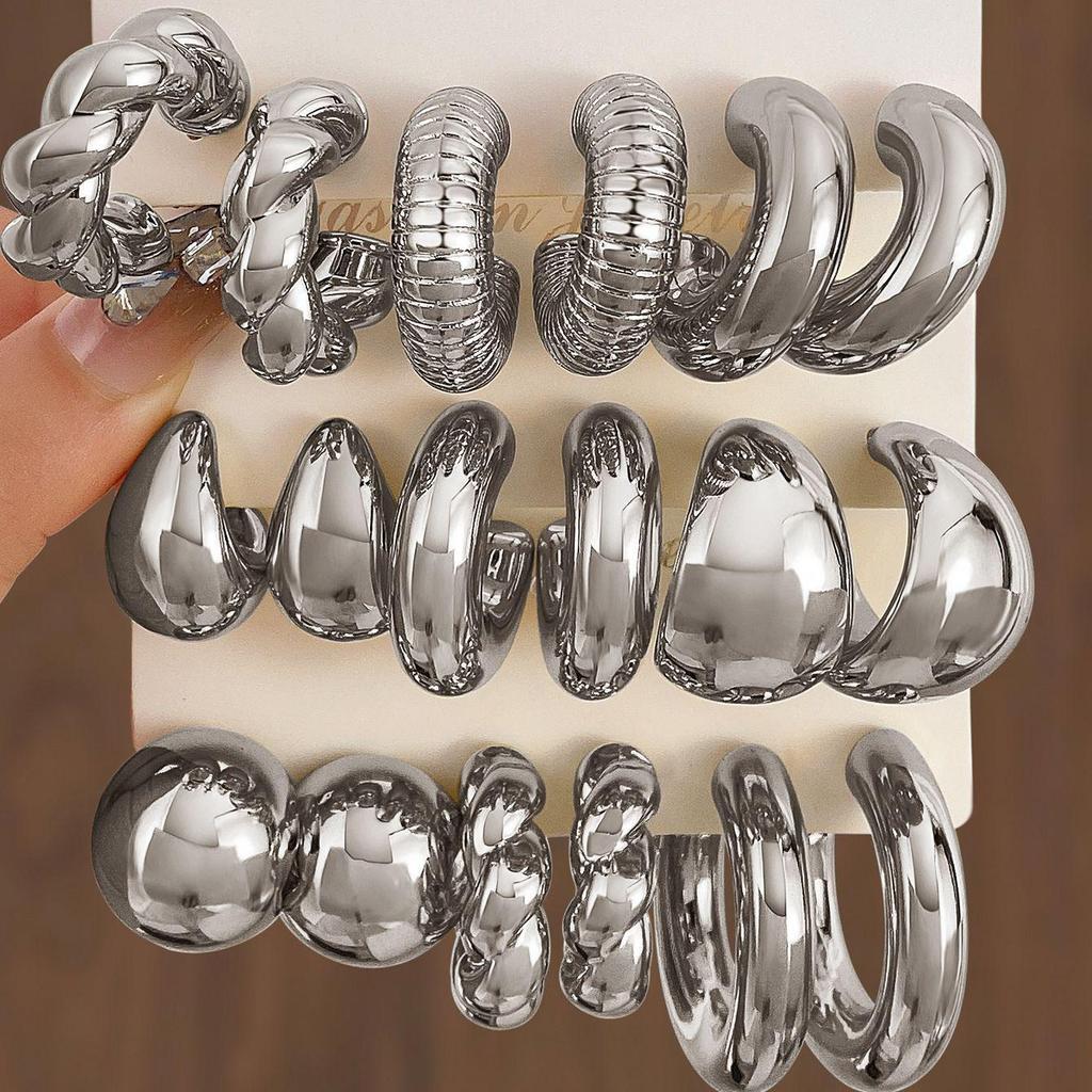 Guld C-formade Vattendroppe Örhängen Set - 3 Delar Trendiga Geometriska Creoler för Kvinnor