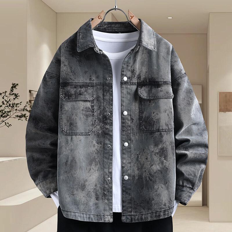 Spring New Trendy Denim Jacket for Men's Handsome Washing Lapel Casual Top Cover Bag Camouflage Work Jacket