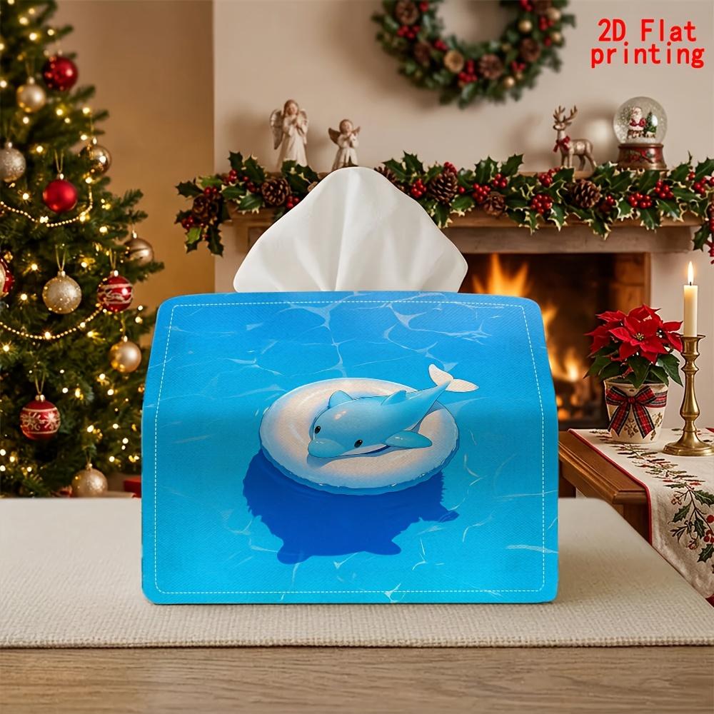 2D Flat 1pc, Tissue Box. Dolphin Pool Pattern Napkin Dispenser, Reusable, Daily Desktop Tissue Organizer, Suitable for Kitchen Living Room Bedroom Bat