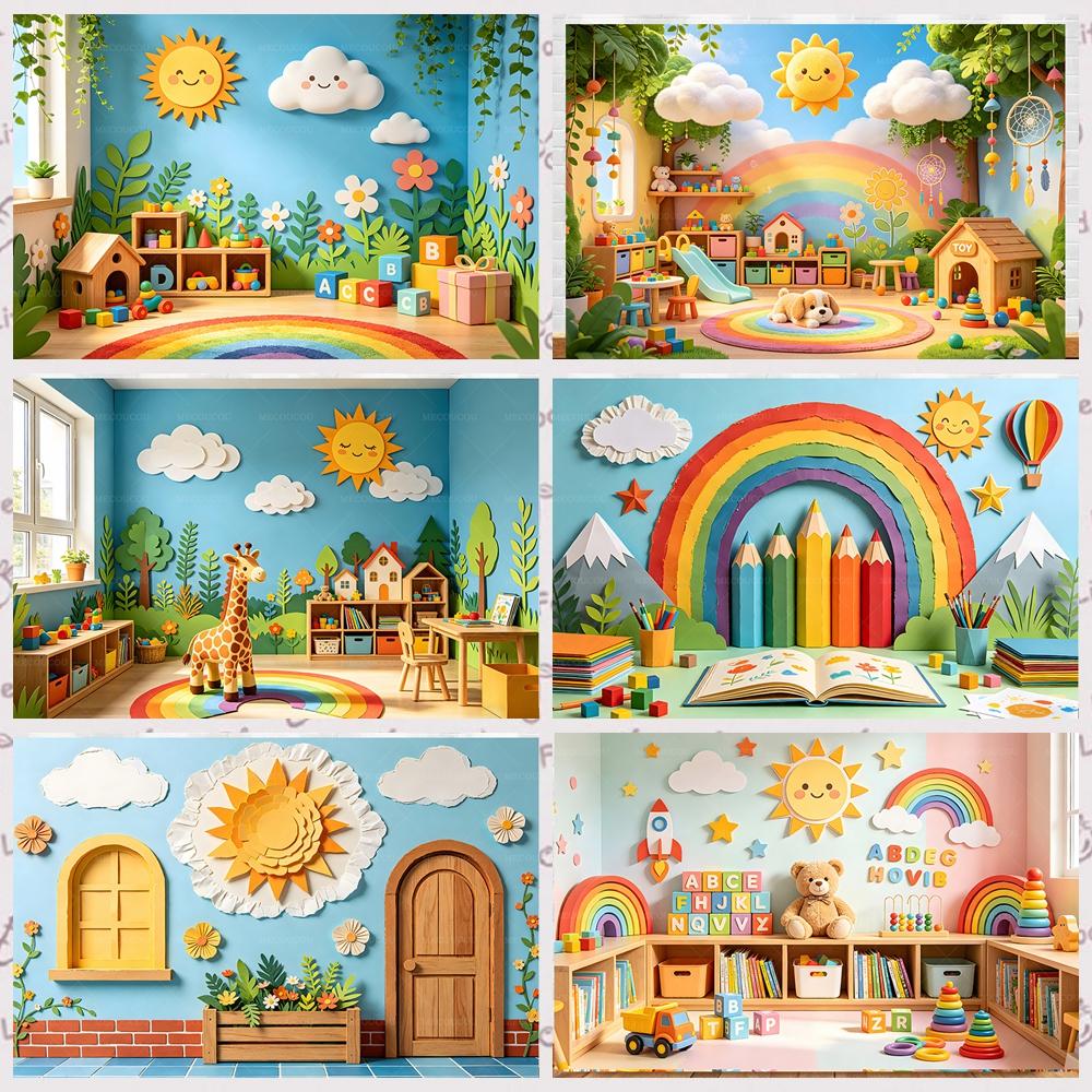 Cartoon Rainbow Sun Water Pen Kindergarten Classroom Decoration Background Activity Layout Props Background Photo Studio Props