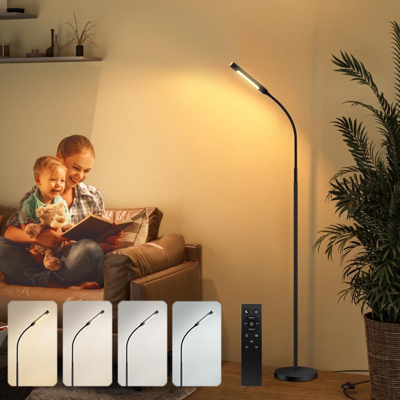 

[New for 2025: Dual Light Source Design] Stylish 12W Floor Lamp with Indirect Lighting, Stepless Dimming, 10 Color Temperature Settings, Remote