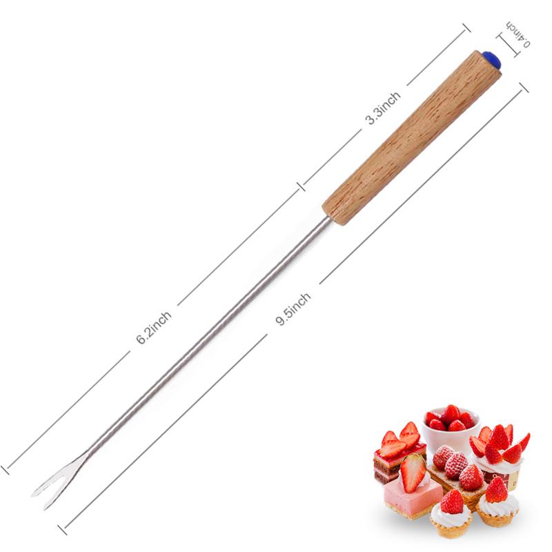 6 Stück Fondue-Gabeln aus Edelstahl mit Holzgriff, Schokoladengabel, hitzebeständig, für heißen Topf, Obst, Dessertgabel, Fondue-Spieß, Küchenwerkzeug