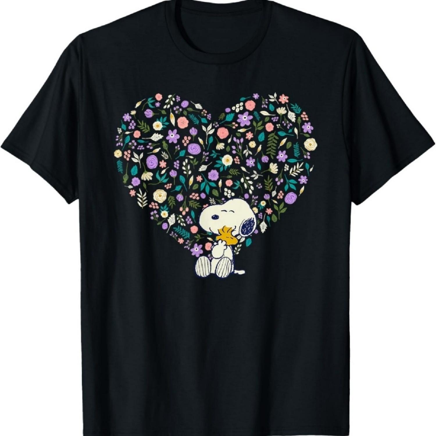 Футболка Peanuts Снупи и Вудсток Обнимашки Цветочное Сердце S