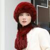 2024 New Winter Hat Women's Rabbit Hair Warm Ear Protection Pineapple Hat Dome Fashion Versatile Mom Hat Set