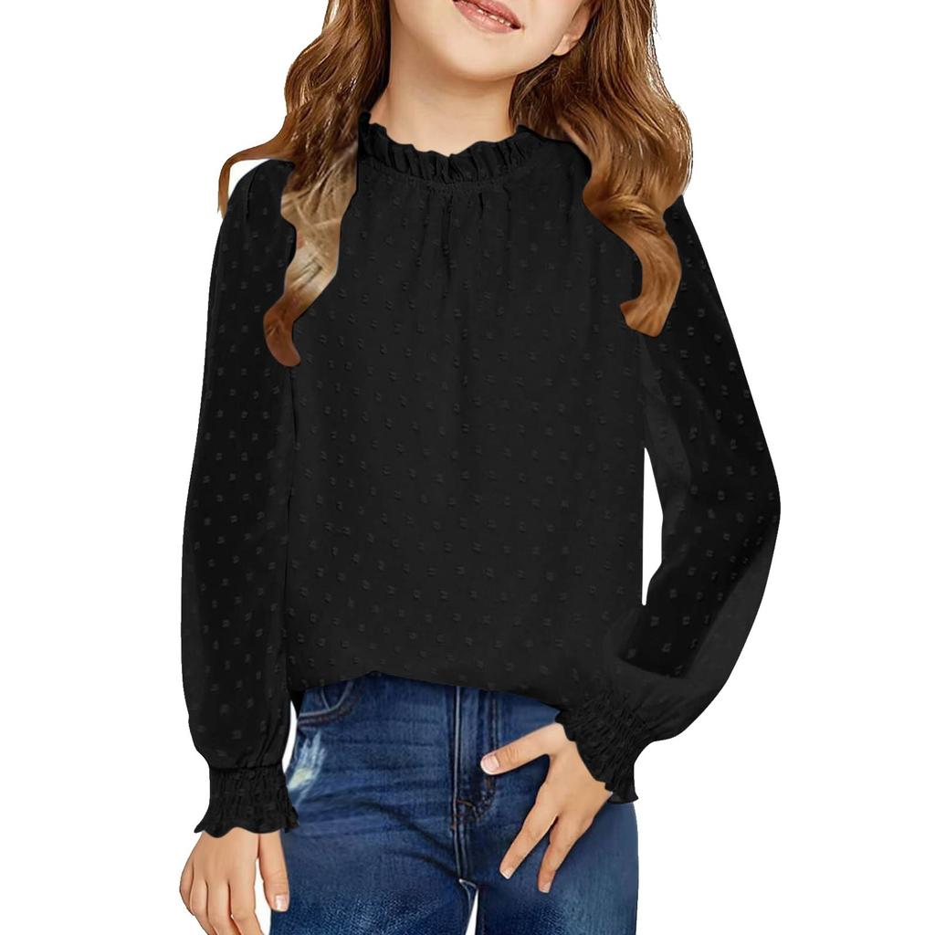 Girls' Chiffon Blouse - Round Neck Loose Fit Spring Top