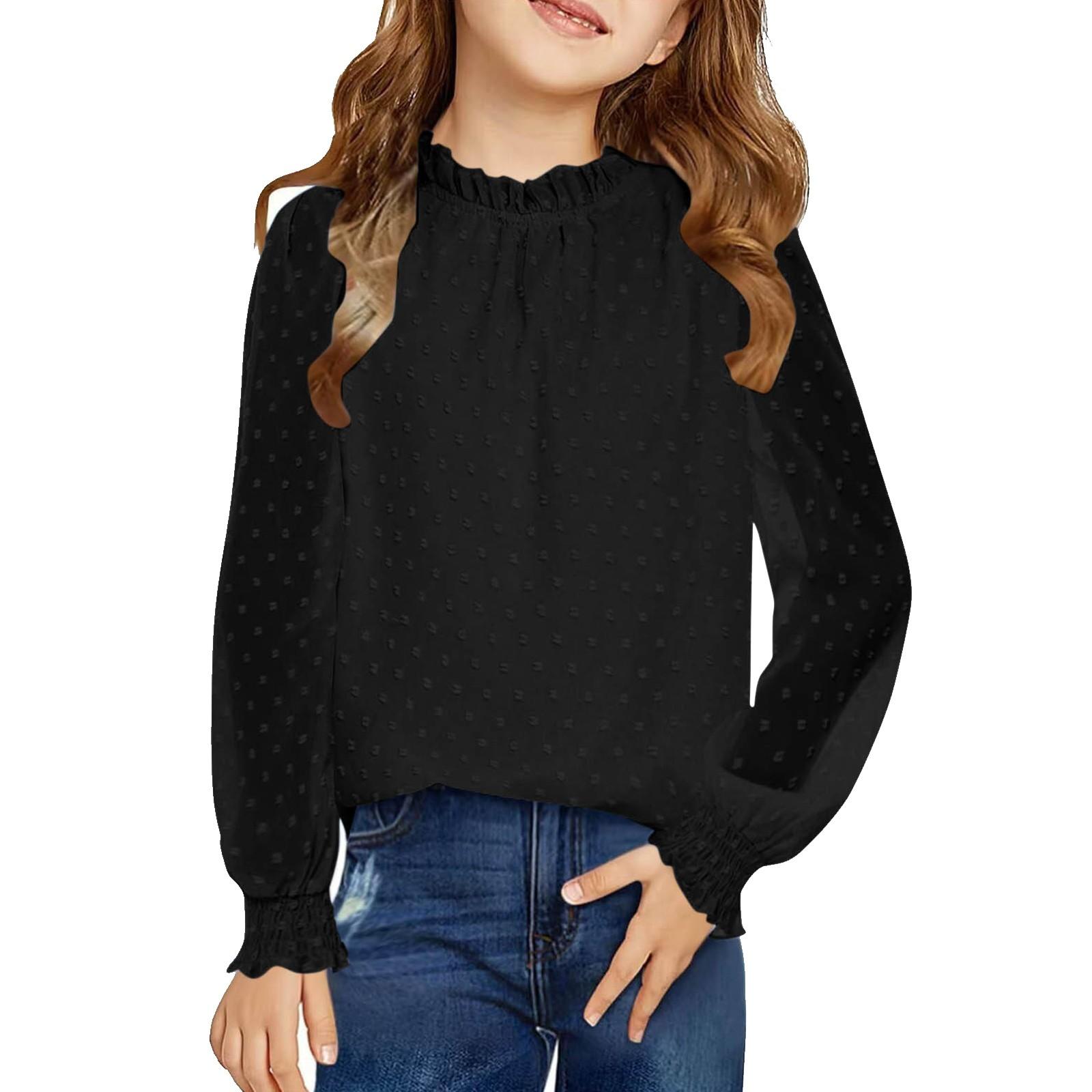 

Шифоновая блузка для девочек - С круглым вырезом, свободного кроя, весенний топ 140