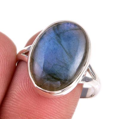 Natural Labradorite Gemstone 925 Solid Sterling Silver Jewelry Ring Size 9 H8U83