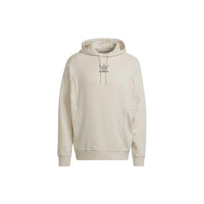adidas Originals Trefoil Logo Print Pullover Hoodie Long Sleeve Sweatshirt Men Tops Beige HF5677