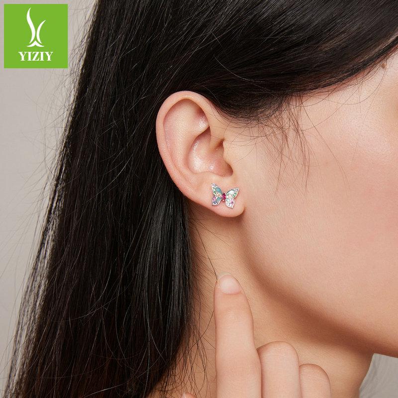Silver Ziyun S925 Sterling Silver Colorful Butterfly Earrings for Women - Spring Design