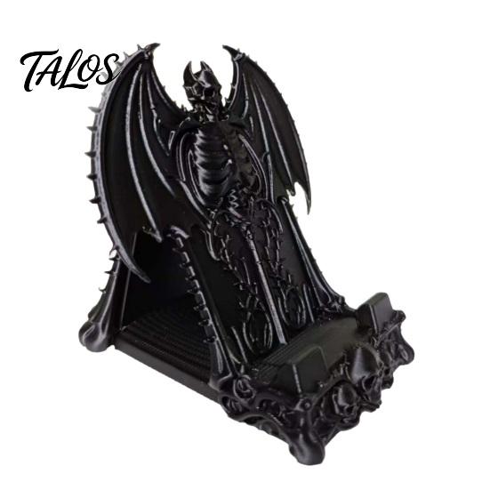 Dark Aesthetic Desk Ornament Gothic 3D Printed Phone Stand, Fantasy Cell Holder, Spooky Stand Winged Demon Skeleton Mobile Holder for Halloween Decor