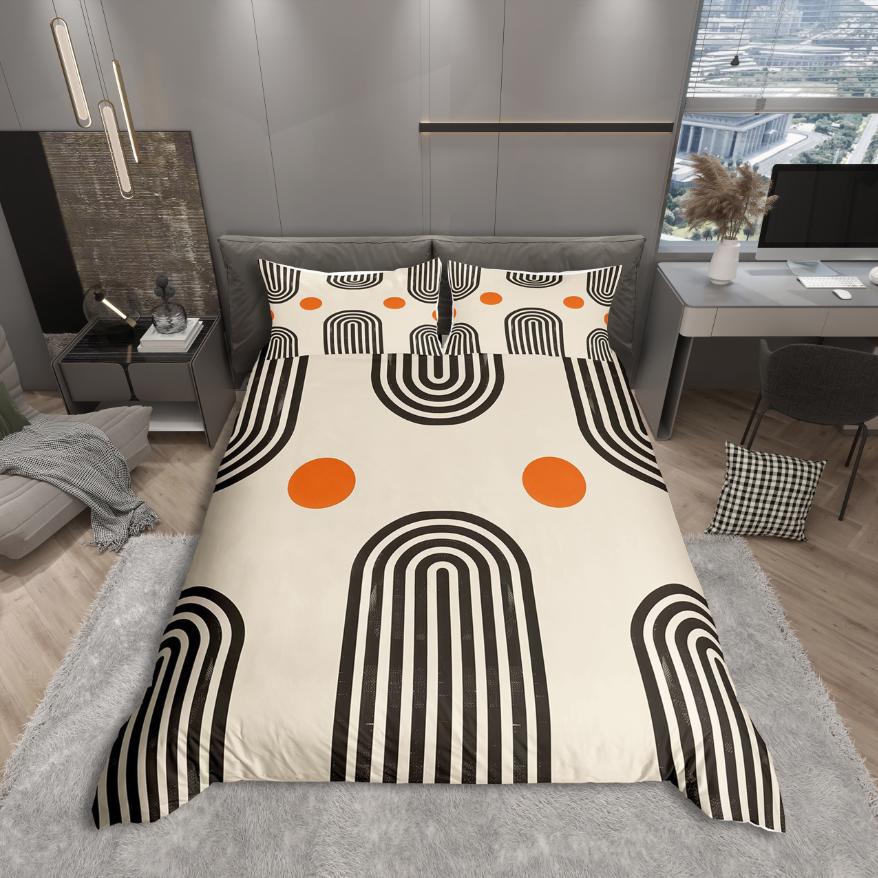 Homewish Trädblad Påslakanset,Geometriska Ränder Sängkläder,Mid Century Täcke Set