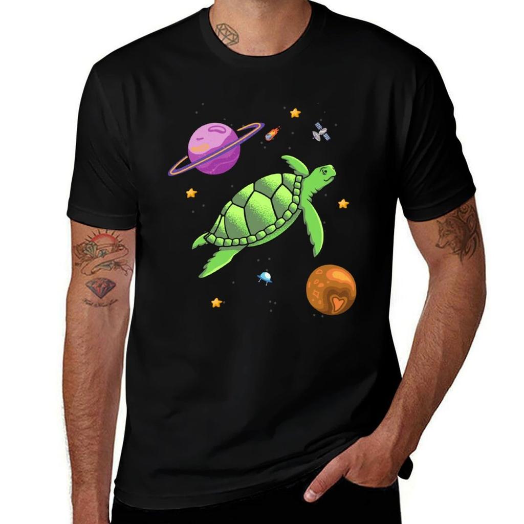 Sea Turtle Flying In Space Tshirt Casual Lightweight Short Sleeve Top