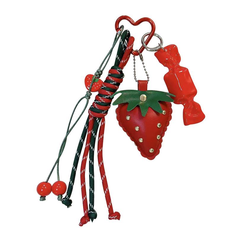 Creative cute sweet leather strawberry candy bow girl bag pendant schoolbag decorative lanyard keychain
