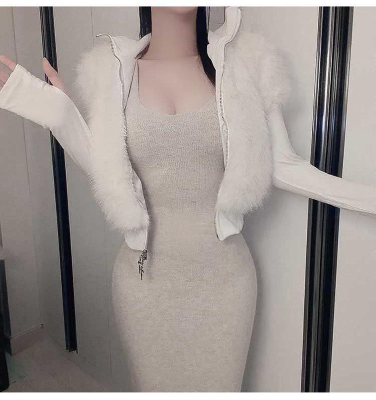 Korean Dongdaemun Slimming Waist-Cinching Sleeveless Knit Dress for Women