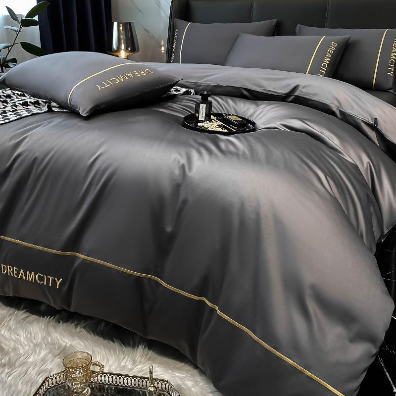 Light Luxury Class A Maternal And Infant Grade Cotton Long-Staple Cotton Four-Piece Set Pure Cotton Embroidered Bed Sheet Mattress Quilt Cover Bedding