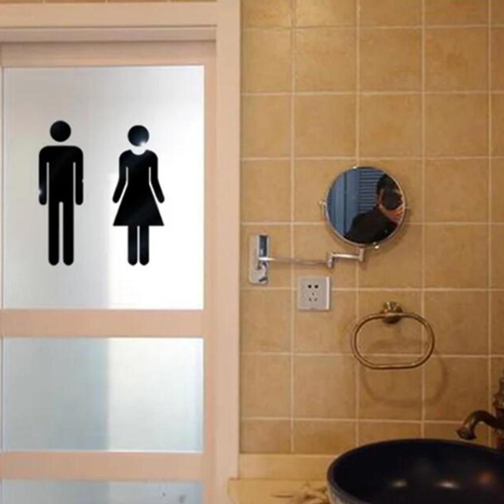 Black Gold Silver Color Toilet Sign Acrylic Wash Room Door Wall Label Sticker WC Holder Signage Board Home Bathroom Decor Male Female Restroom Signage