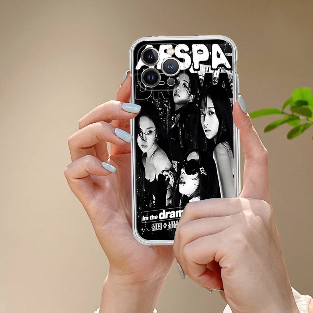 KPOP A-aespa For IPhone 11 12 13 14 15 16 17 Pro Max Plus Air Transparent Clear Shockproof Case