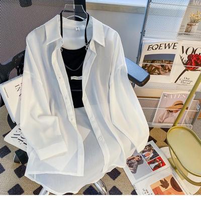 Women's Long Sleeve Chiffon UV Protection Shirt - Korean Style, Loose Fit, Mid-Length, Spring/Summer