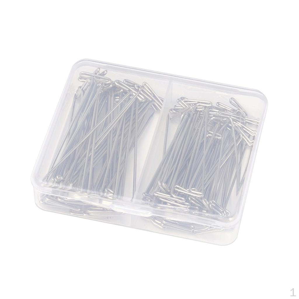 100 Pieces Mixed Sizes Steel Wig T-Pins With Plastic Stroage Box 54mm & 45mm