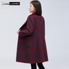 LUDIan Women's Lapel Mid-Length Wool Blend Coat
