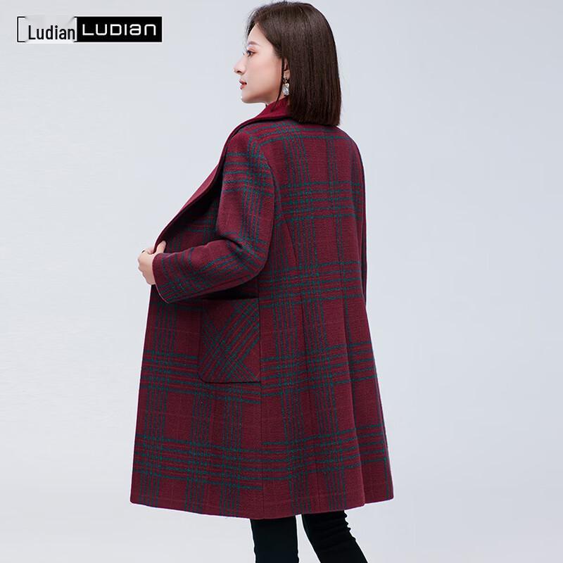 LUDIan Women's Lapel Mid-Length Wool Blend Coat