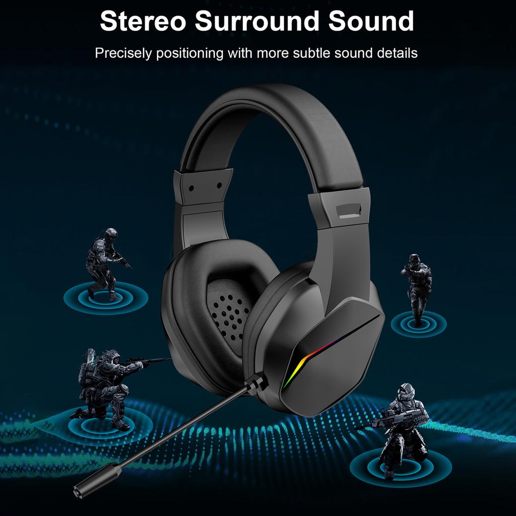 Wireless Gaming Headset with LED Lights, Low Latency Gaming Headphones, 40mm Drivers, Over-Ear Gaming Earphones with Omnidirectional Microphone, Ad