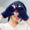 Fingerless Cat Paw Gloves Warm Fleece Touch Screen Gloves New Flip Knit Mittens  Women Girls