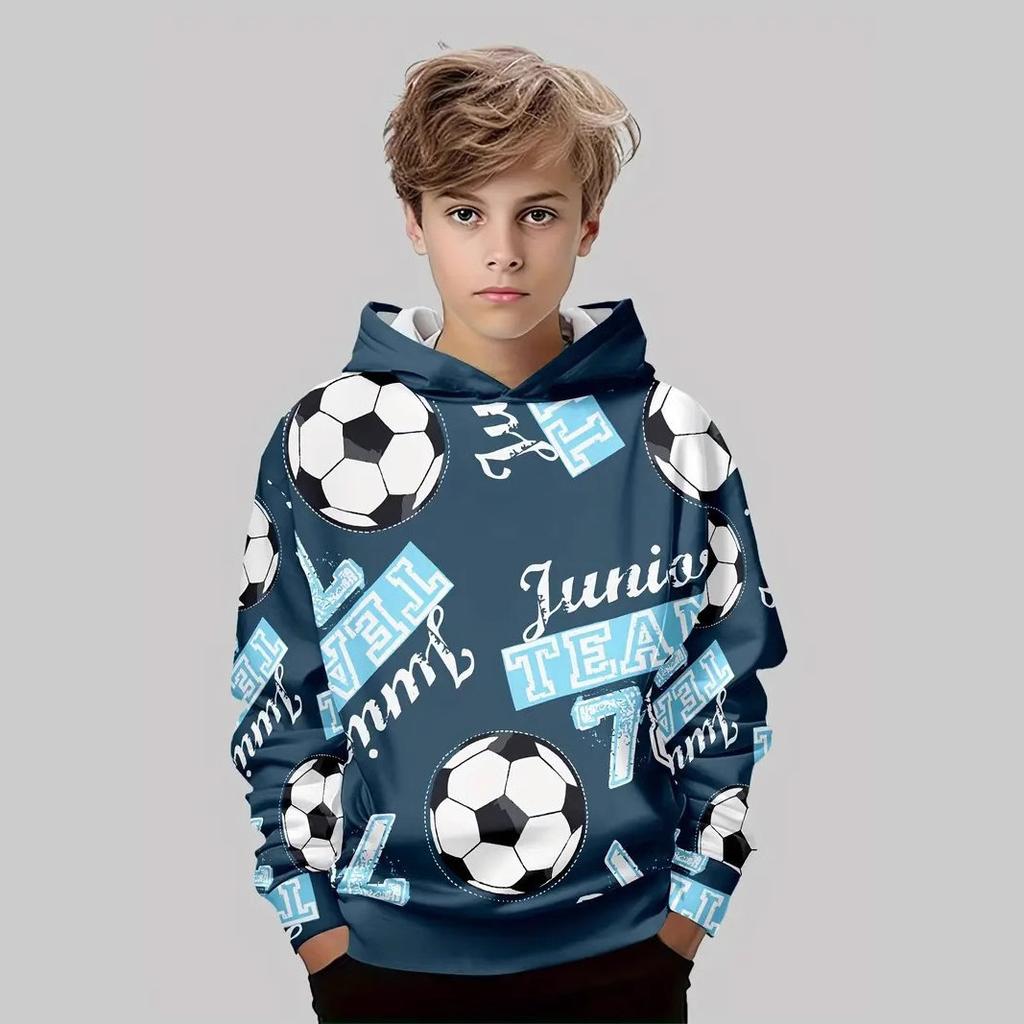Autumn 3D Football Printed Hoodies Fashionable Casual Sports Long Sleeved Children's Boy Hooded Sweatshirts